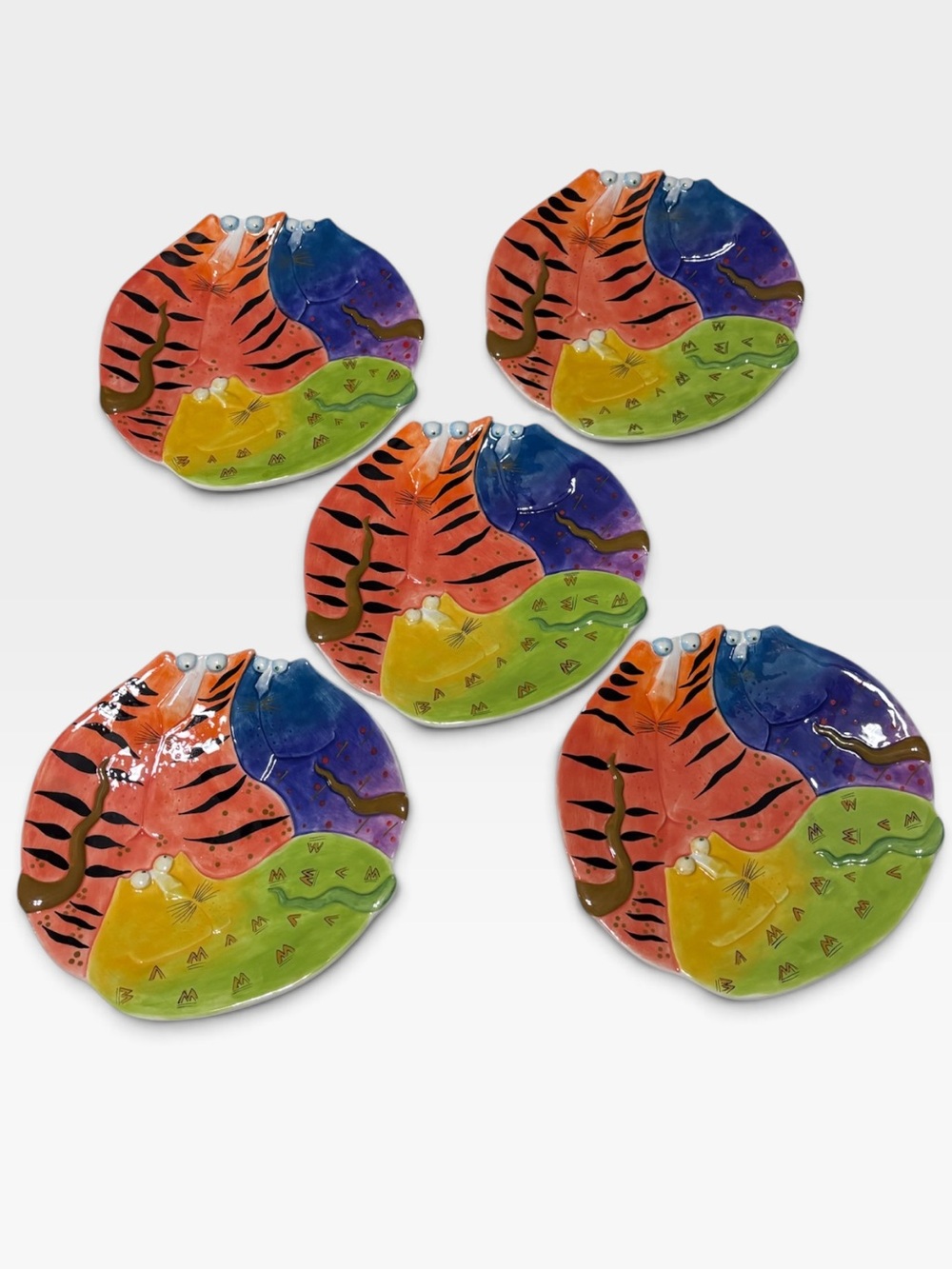 Vintage 90s Studio DesignWorks "Joy Cats" Ceramic Plates - 5 Piece Set 9”